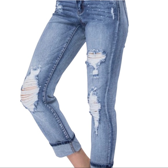 NWT Judy Blue Bleach Splash Boyfriend Destroyed Distressed Jeans Pants Stretchy - Picture 3 of 4